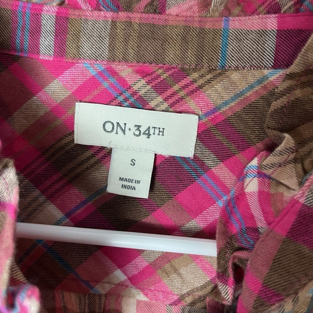 NWT On 34th Women's Festive Plaid Ruffle-Neck Flannel Shirt Small 183 - Picture 2 of 7
